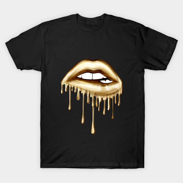 Gold Dripping lips T-Shirt by THEGGSHOP1